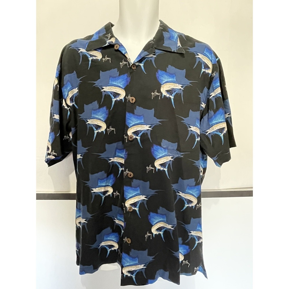 Guy Harvey Sailfish Shirt Men's Size M Casual Camp Fishing Boating Blue